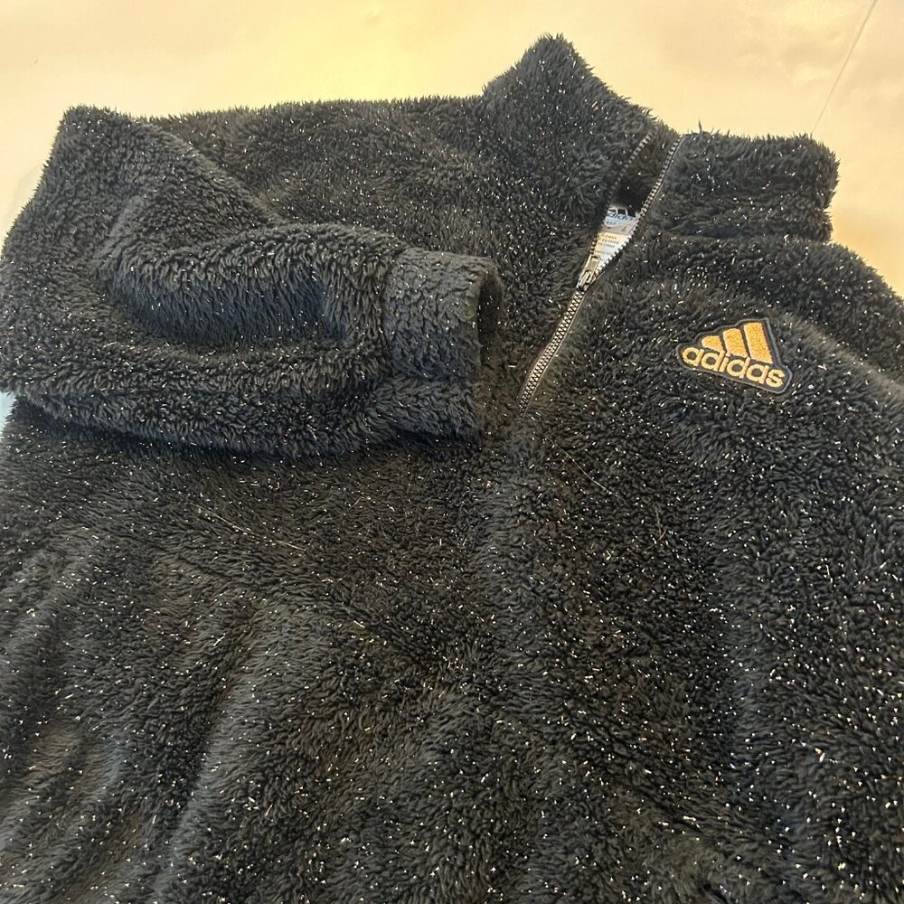 Adidas Girls Long Sleeve Black Sparkle Mock Fleece Pullover